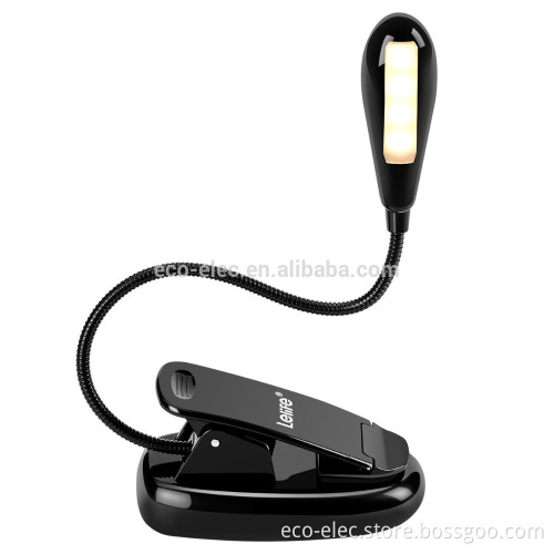 4 LED Rechargeable Book Light Clip On Reading Light, USB Cable Included,2 Brightness Level